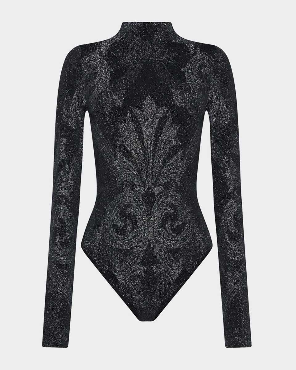 x Etro Mock-Neck Metallic Jacquard Bodysuit